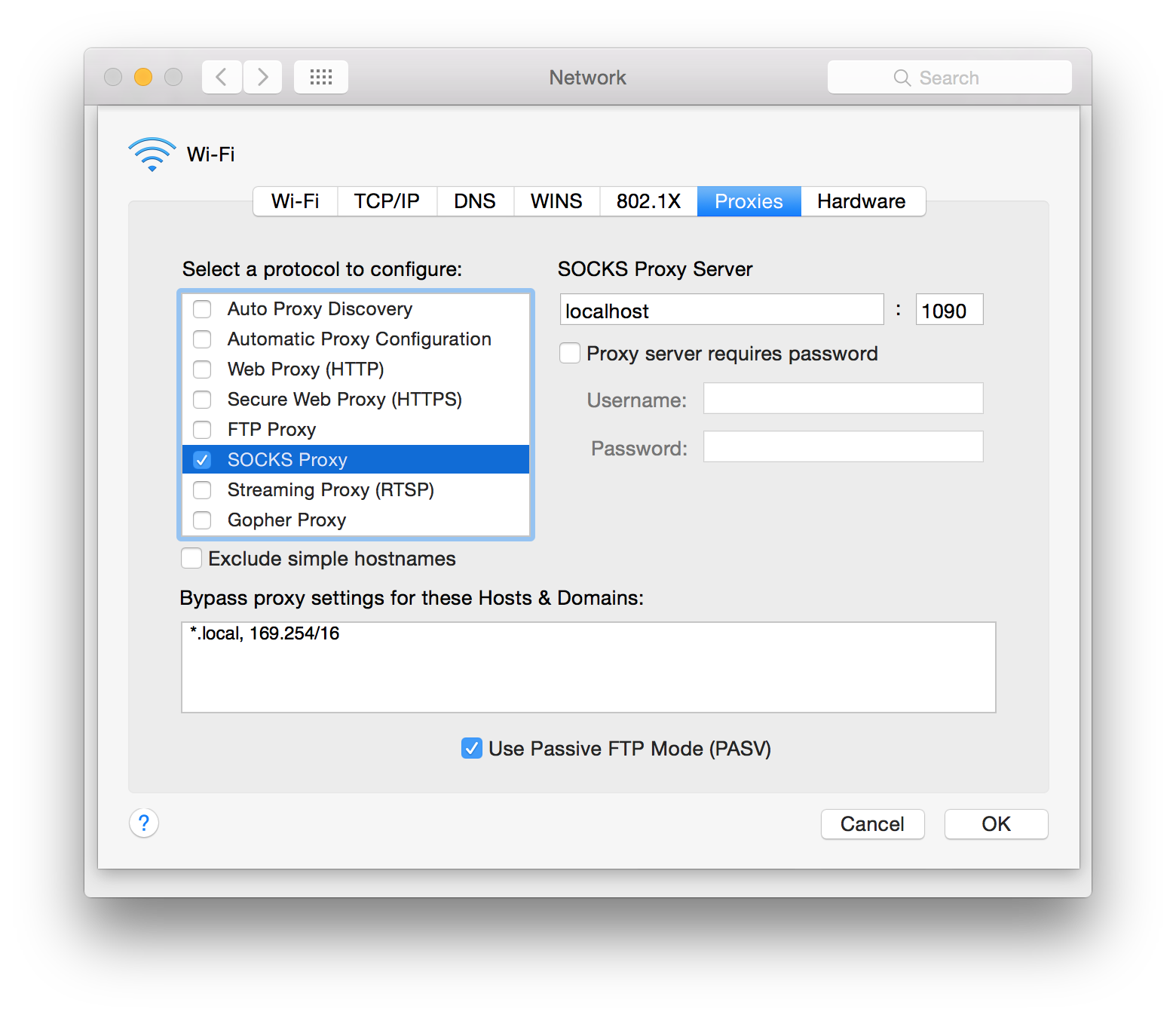 SOCKS Proxy Configuration