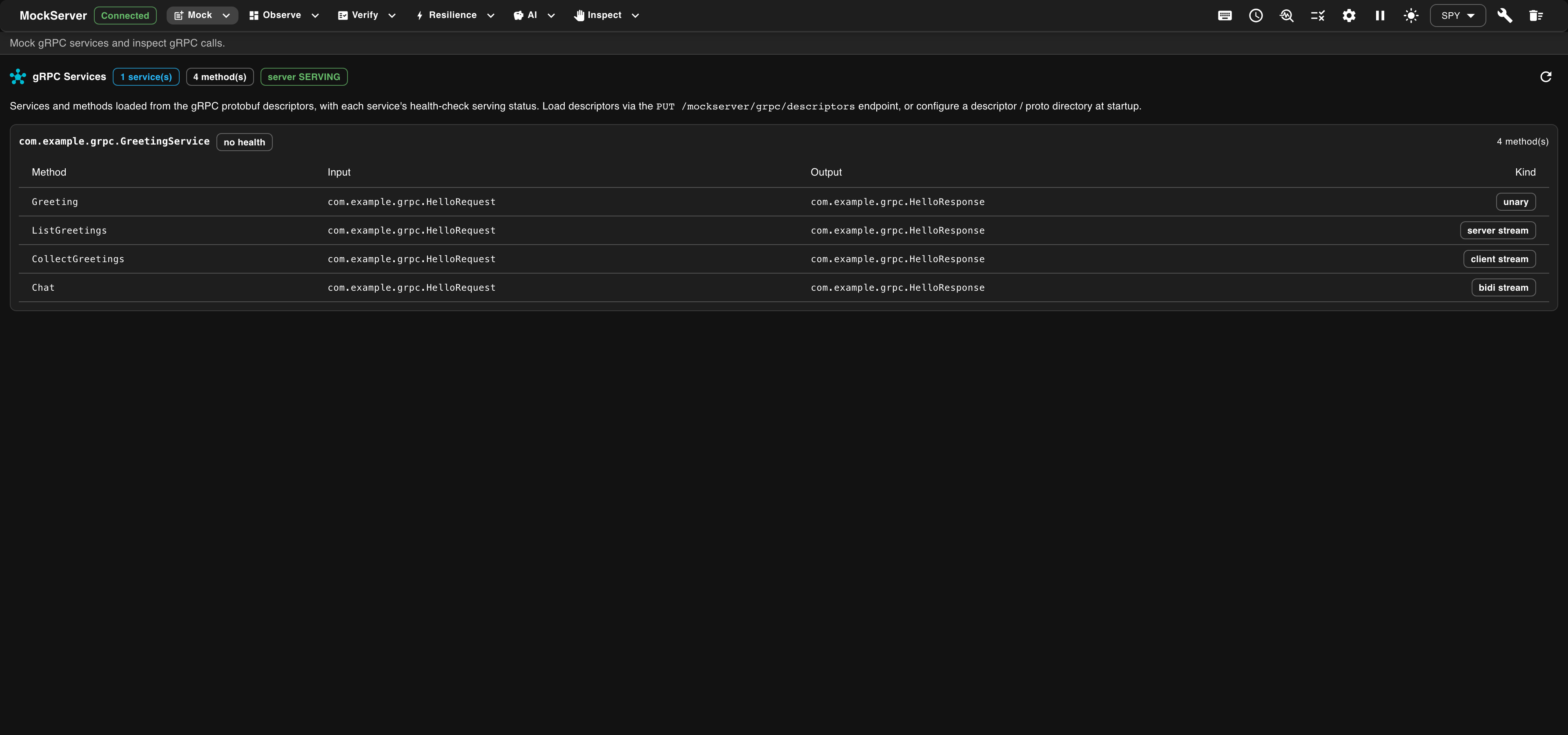 MockServer gRPC Services