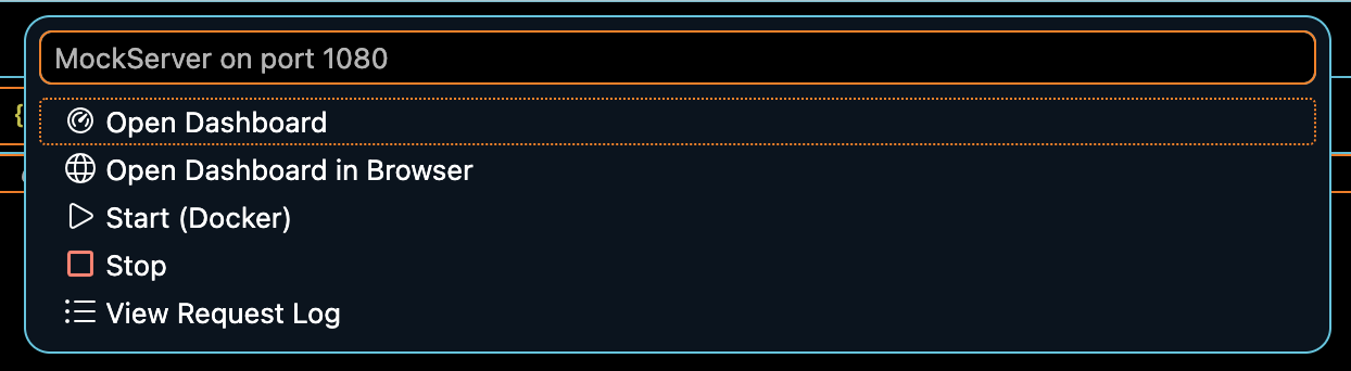 MockServer status-bar quick menu in VS Code